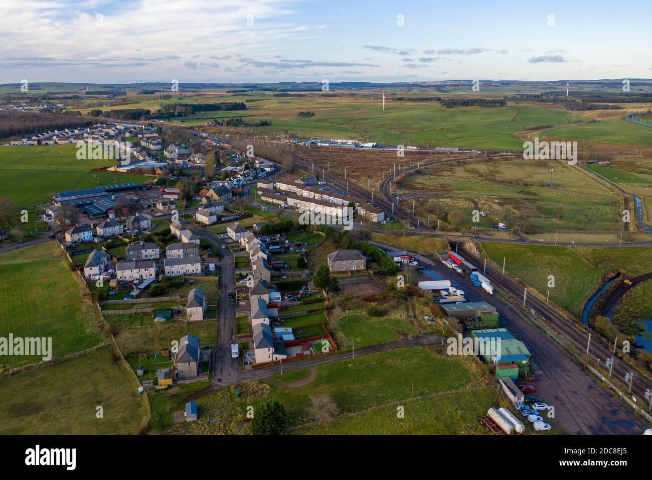 Vista aerea di Carstairs Junction, Lanarkshire meridionale, Scozia. Foto Stock