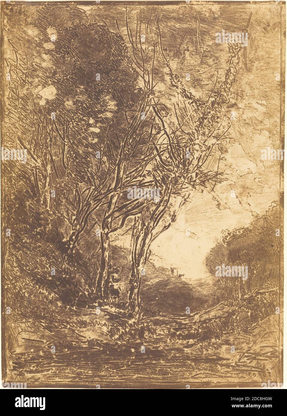 Jean-Baptiste-Camille Corot, (artista), francese, 1796 - 1875, Ambush (l'Embuscade), 1858, cliché-verre Foto Stock