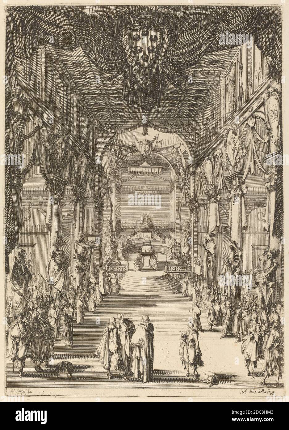 Stefano della Bella, (artista), fiorentino, 1610 - 1664, Funerale del Principe Francesco de Medici, Quadreria Medicea, vol.3 (1986.50.11-108), (serie), incisione su carta devoluta Foto Stock