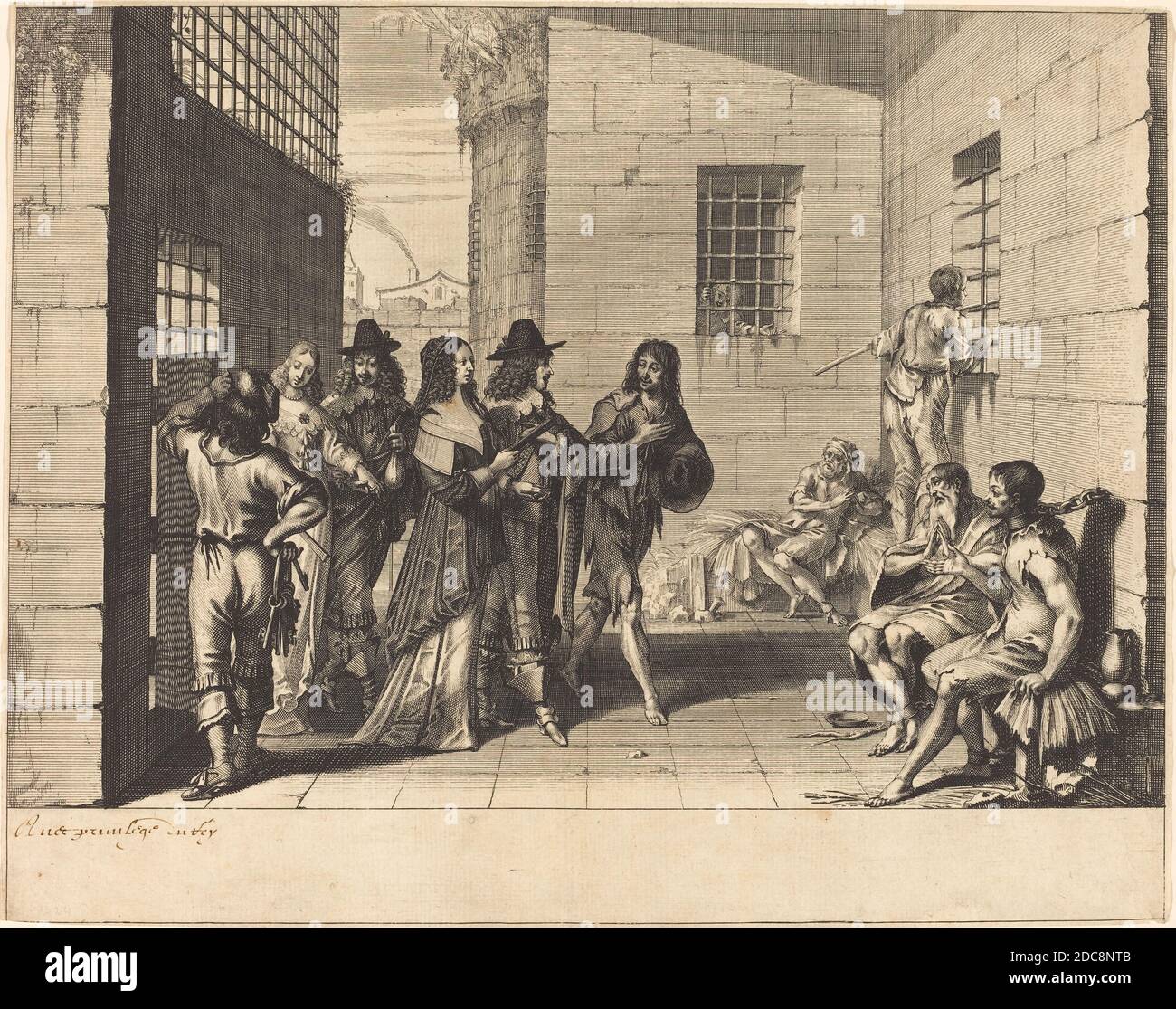 Abraham Bosse, (artista), francese, 1602 - 1676, Gentry Visiting a Prison, The Seven Acts of Mercy, (serie), incisione con incisione, foglio (tagliato a segno piatto): 25.4 x 32.2 cm (10 x 12 11/16 pollici Foto Stock