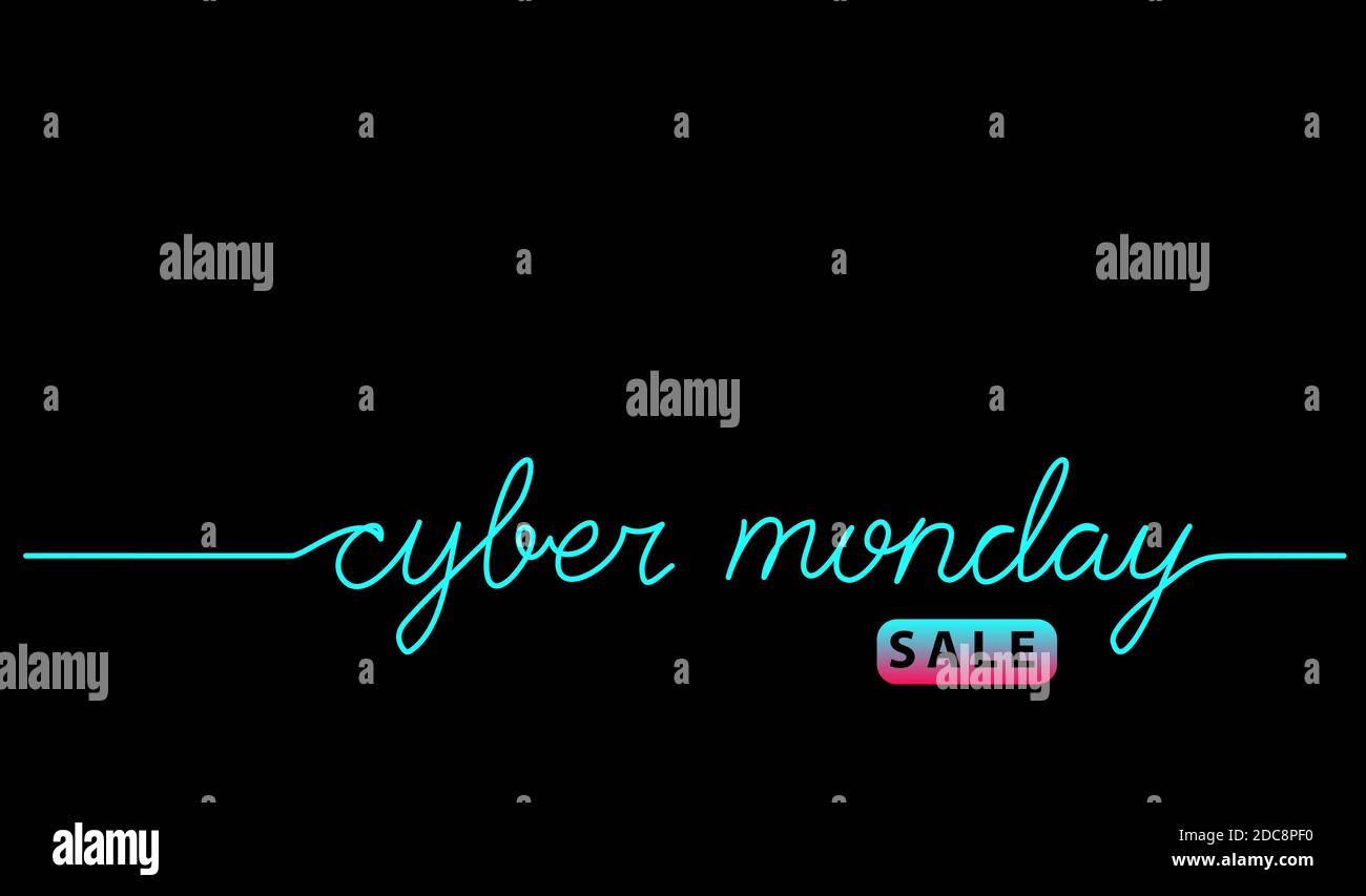 Cyber monday sale nero su sfondo neon, banner web con lettere cyber monday Illustrazione Vettoriale