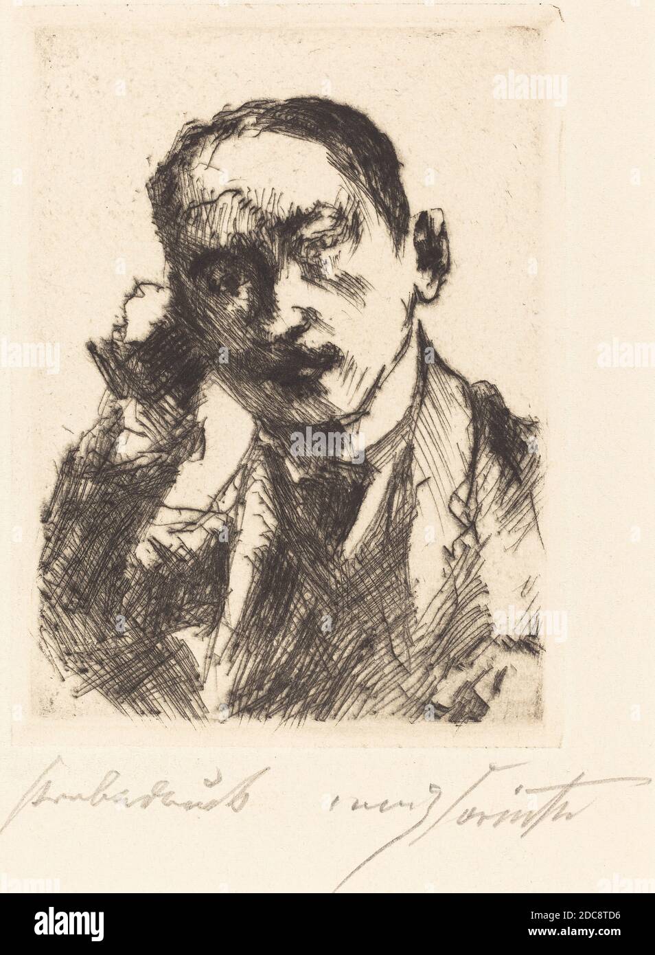 Lovis Corinth, (artista), tedesco, 1858 - 1925, Fritz Gurlitt, (editore), tedesco, 1854 - 1893, Bildnis K.S. (Ritratto di K.S.), 1920, punto di asciugatura in nero su carta wove, piastra: 11.9 x 8.8 cm (4 11/16 x 3 7/16 in.), foglio: 27.2 x 20 cm (10 11/16 x 7 7/8 in Foto Stock