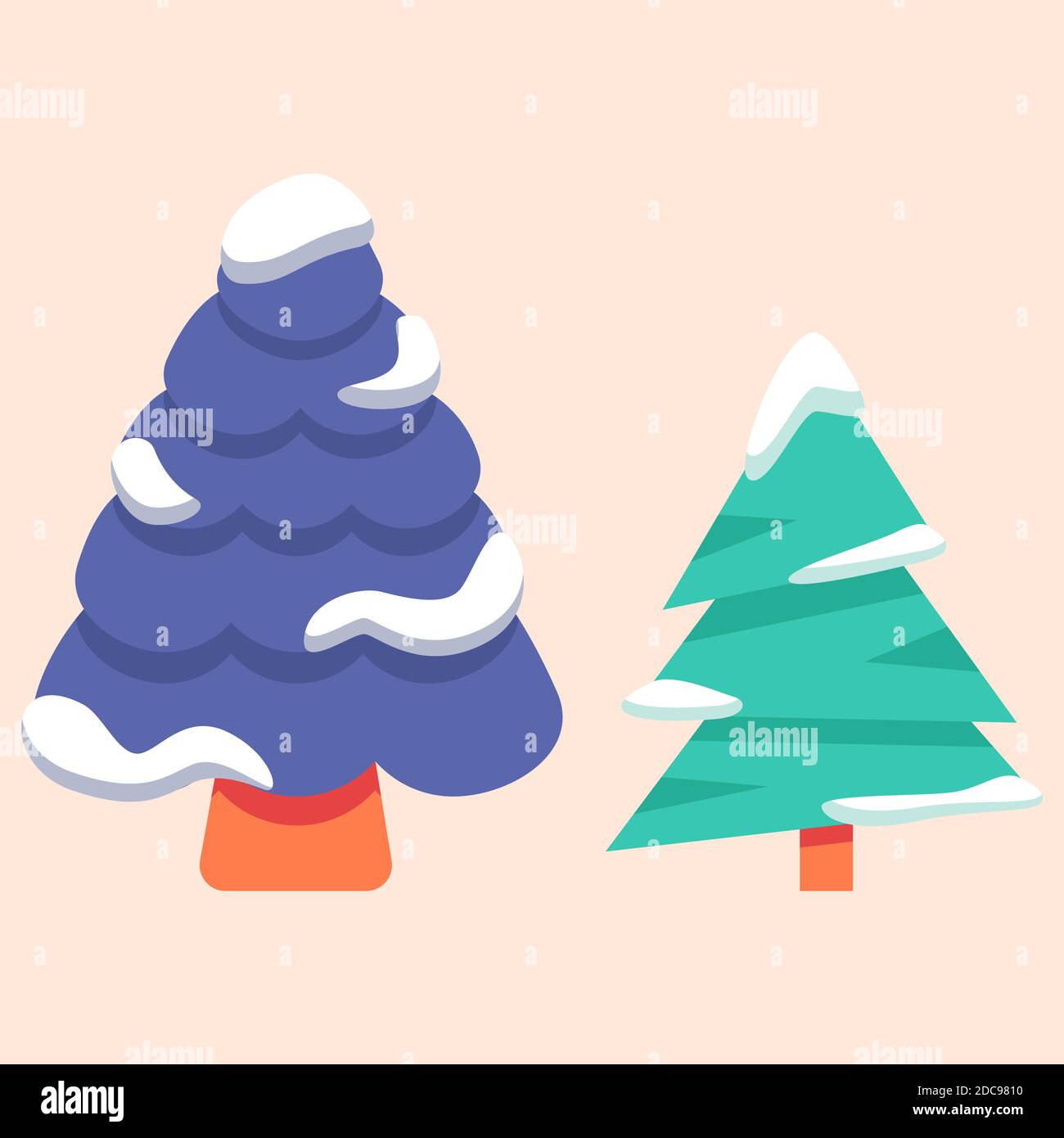 Alberi di abete rosso innevati su sfondo beige pallido. Cartolina natalizia per invito o carta regalo, taccuino, tegola da bagno, album. Custodia per telefono o coagulo Illustrazione Vettoriale