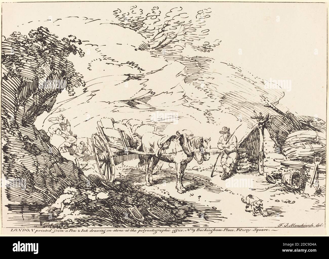 Franz Joseph Manskirch, (artista), tedesco, 1768 - 1830, Cavallo e Carrello in cava, esemplari di poliautografia, (serie), 1806, litografia a penna e a tusche Foto Stock