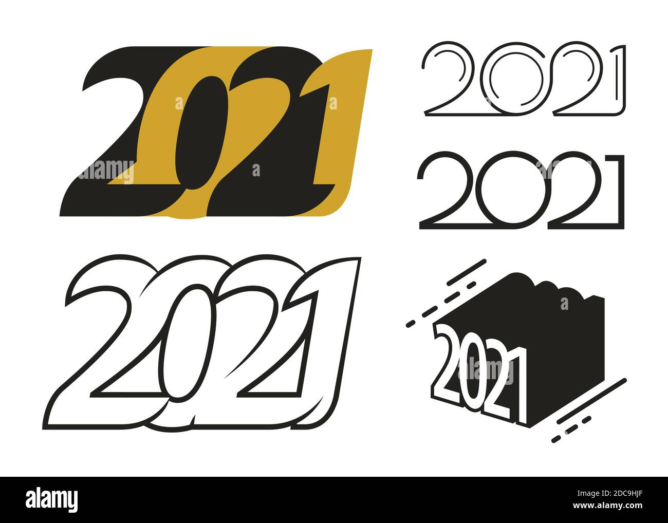 2021 simbolo. Lettere di testo. Modello di disegno, biglietto di auguri, poster, banner. Illustrazione vettoriale Illustrazione Vettoriale