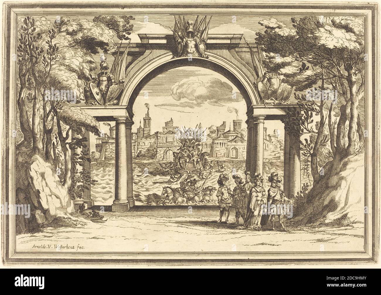 Arnold von Westerhout, (artista), Fiammingo, 1651 - 1725, il Greco in Troia: Plate 1, Quadreria Medicea, vol.4 (1986.50.109-207), (serie), incisione e incisione su carta defilata Foto Stock