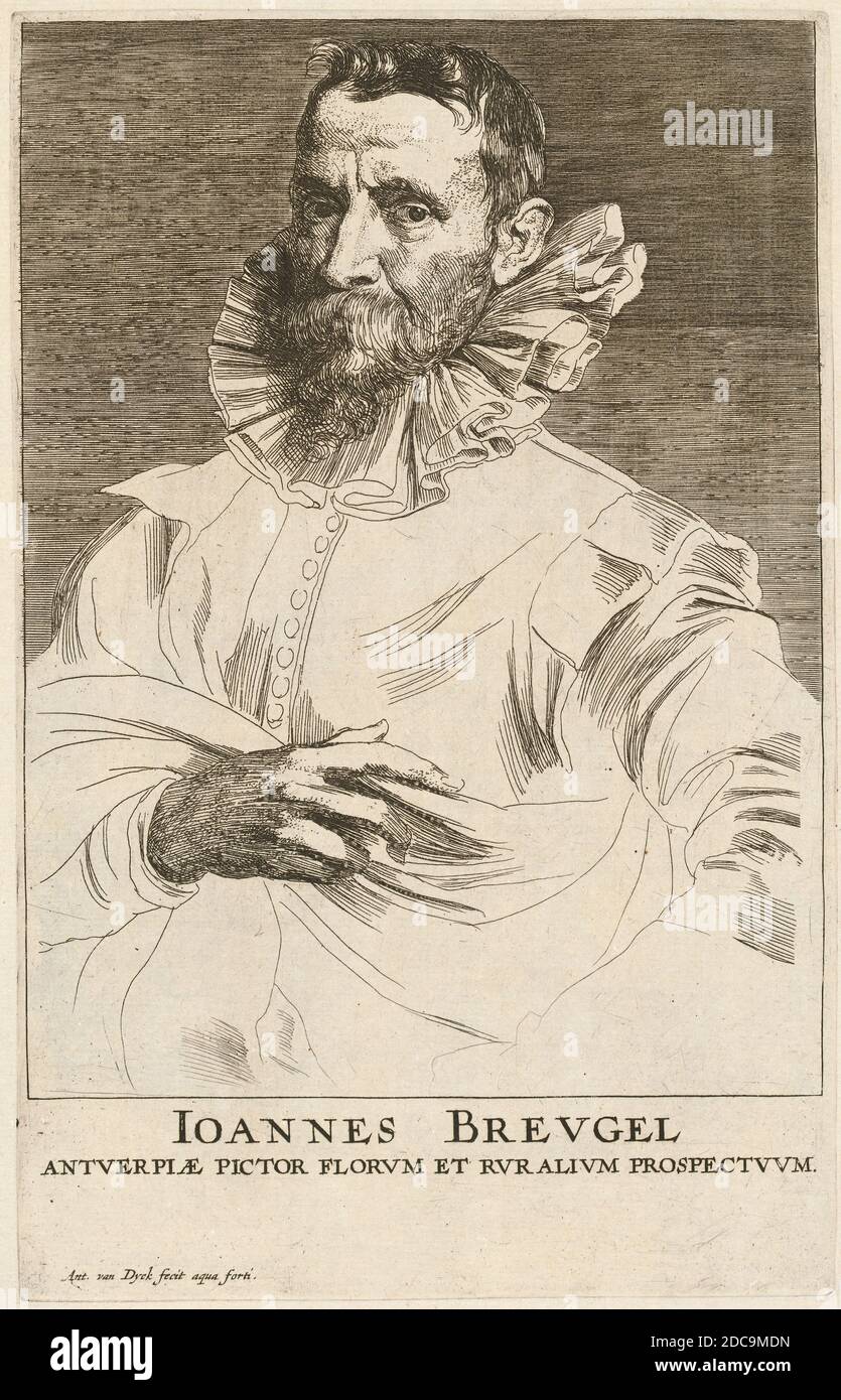 Sir Anthony van Dyck, (artista), fiammingo, 1599 - 1641, Jan Bruegel il Vecchio, Iconografia, (serie), probabilmente 1626/1641, incisione e incisione su carta deposta, piastra: 24.5 x 15.5 cm (9 5/8 x 6 1/8 pollici), dimensioni pagina: 37.4 x 24.5 cm (14 3/4 x 9 5/8 pollici Foto Stock