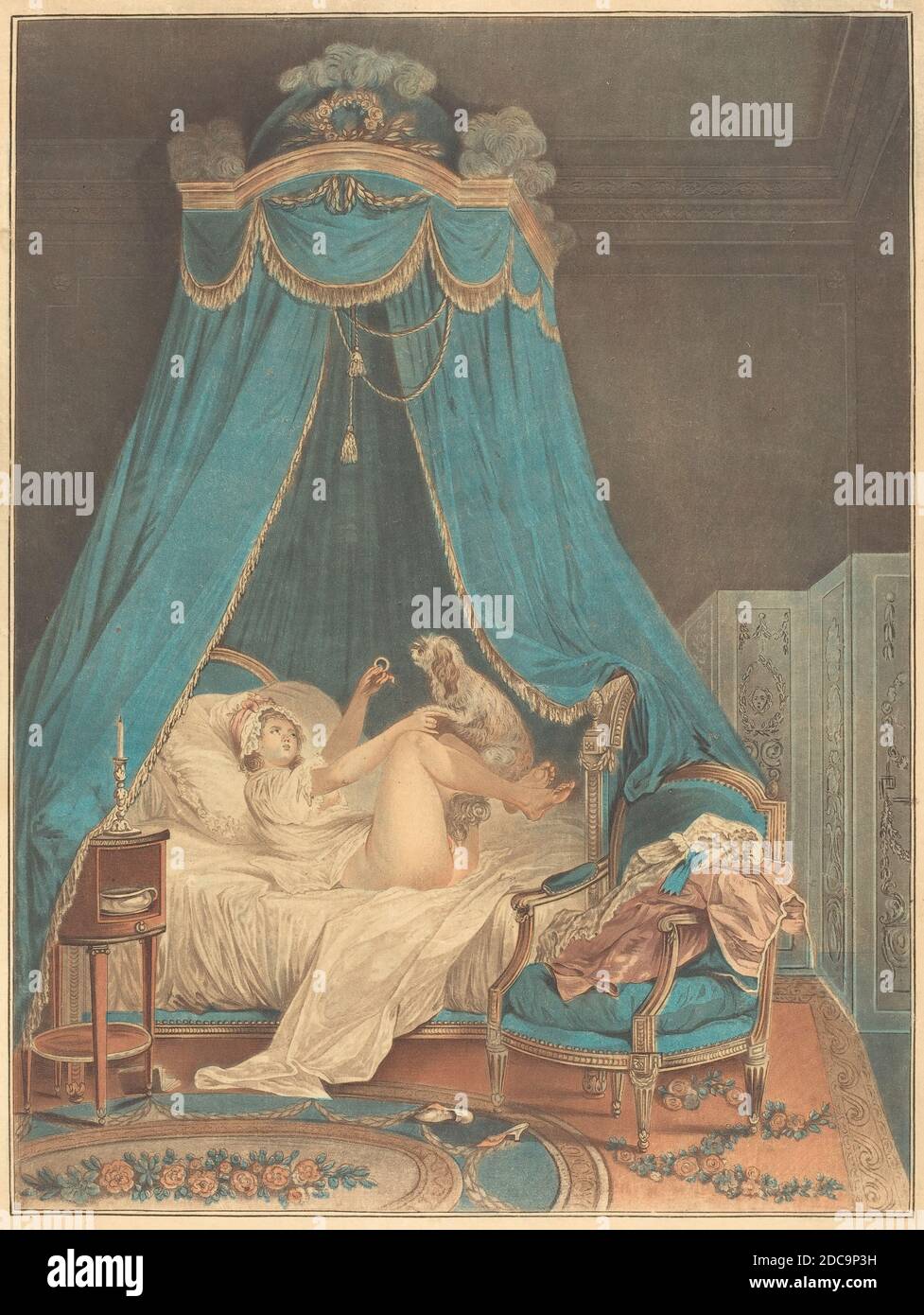 Jean-Baptiste Chapuy, (artista), francese, c.. 1760 - 1802, Nicolas Lavreince, (artista dopo), Svedese, 1737 - 1807, le petit favori, acquatint di colore e acquaforte Foto Stock