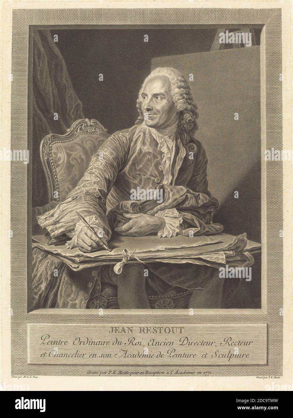 Pierre Etienne Moitte, (artista), francese, 1722 - 1780, Maurice-Quentin de la Tour, (artista dopo), francese, 1704 - 1788, Jean Restout, 1771, incisione Foto Stock