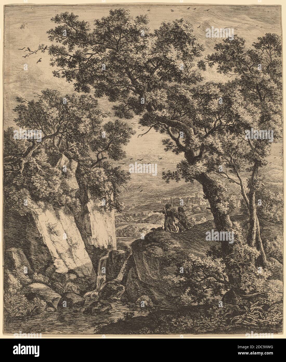 Anthonie Waterloo, (artista), olandese, 1609/1610 - 1690, Paesaggio con Tobias e l'Angelo, incisione Foto Stock