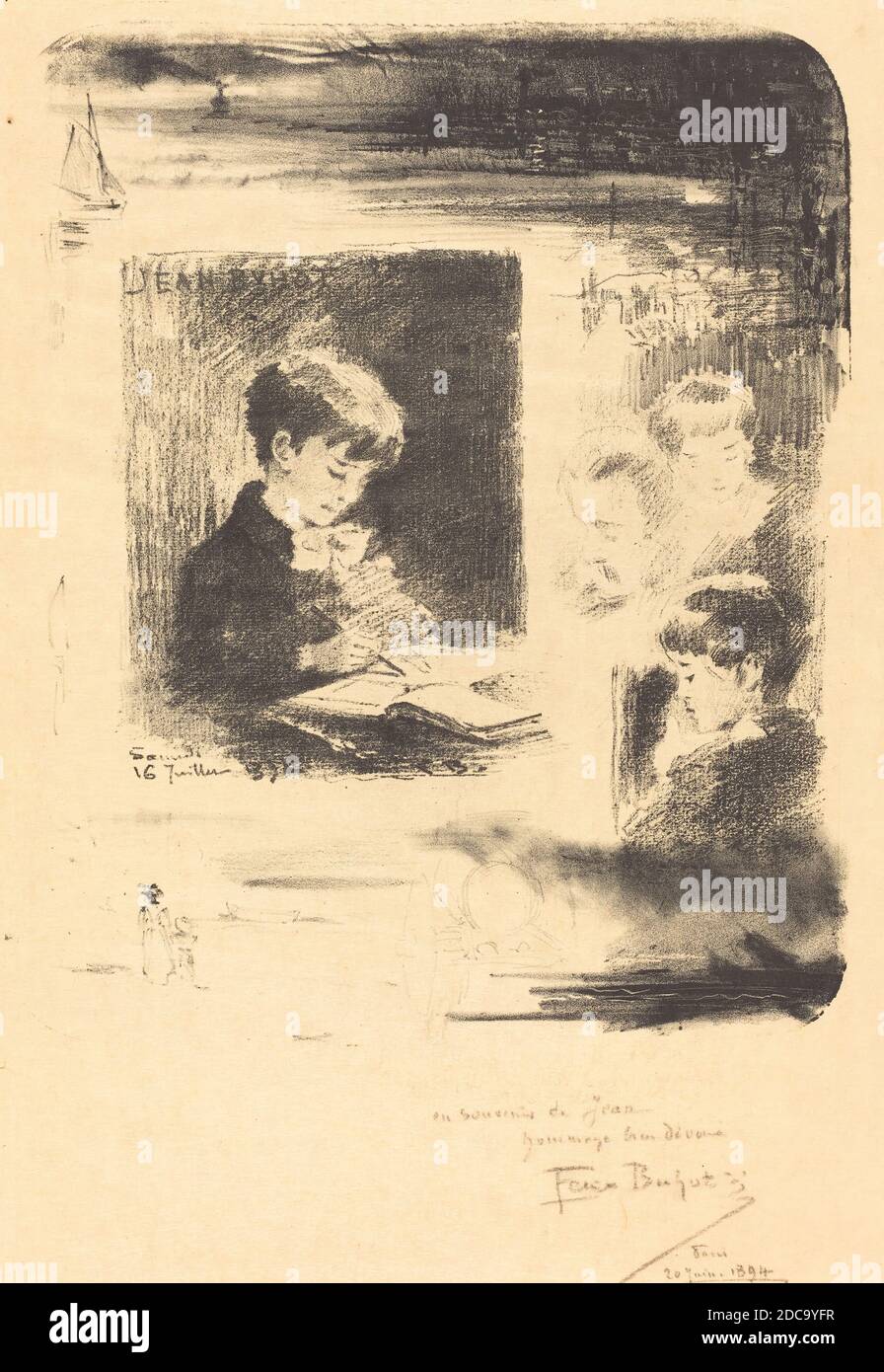 Félix-Hilaire Buhot, (artista), Francese, 1847 - 1898, Enfant Dessant (Child Drawing), 1894, litografia Foto Stock