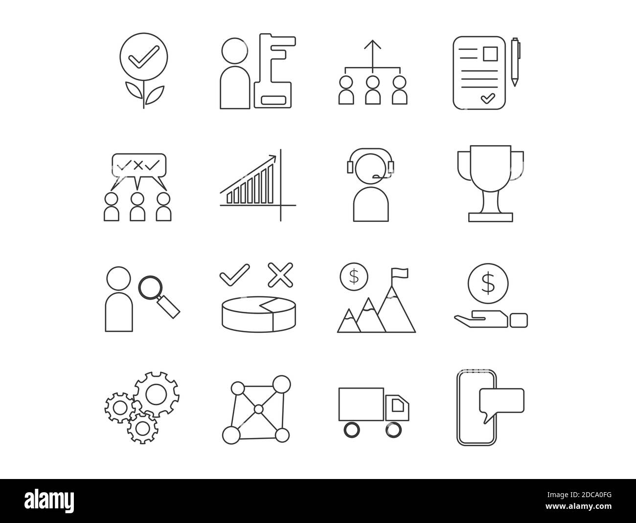 Business e Corporate Grooming Icon Set modelli vettoriali che indicano idea, investimento, reclutamento, supporto, realizzazione, pubblicità e altri. Linea Illustrazione Vettoriale