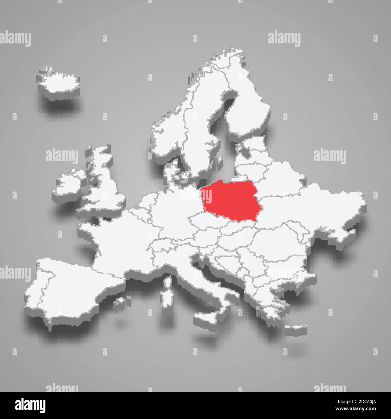 Posizione del paese in Polonia all'interno dell'Europa Mappa isometrica 3d Illustrazione Vettoriale