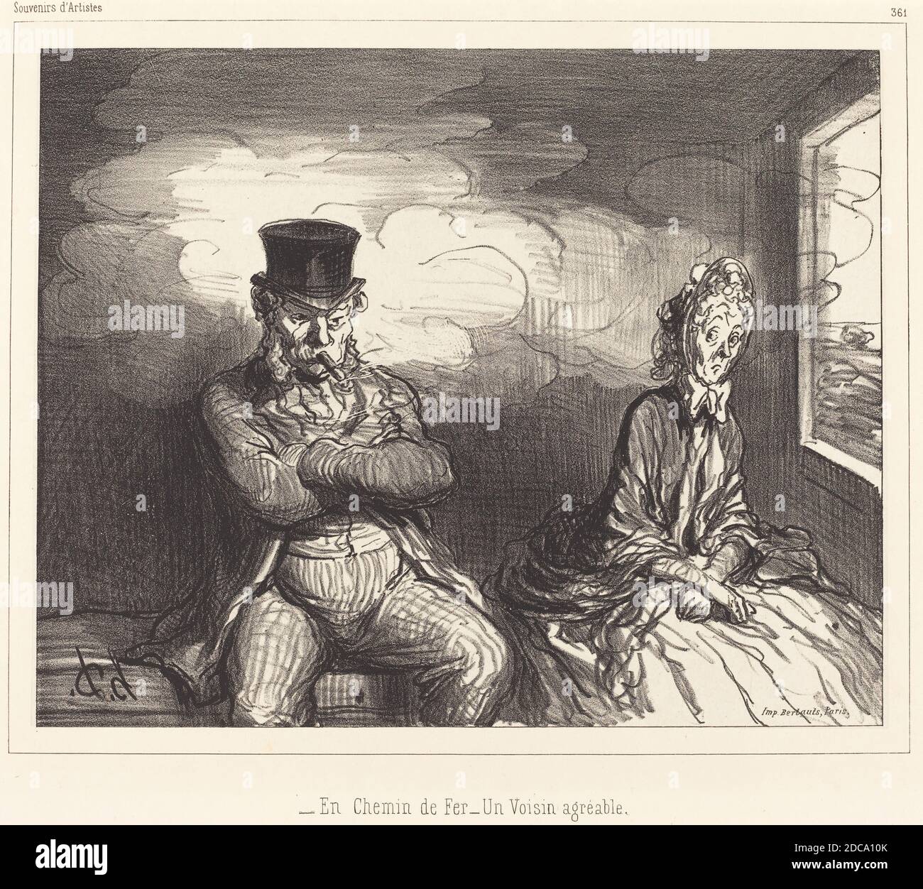 Honoré Daumier, (artista), francese, 1808 - 1879, en Chemin de fer... un voisin agréable (sulla ferrovia... un vicino piacevole), 1862, litografia Foto Stock