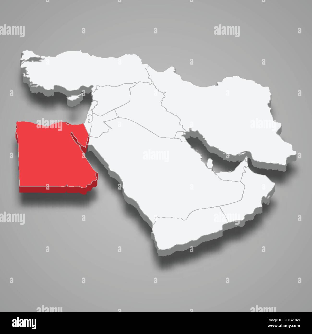 Posizione del paese in Egitto all'interno della mappa isometrica 3d del Medio Oriente Illustrazione Vettoriale