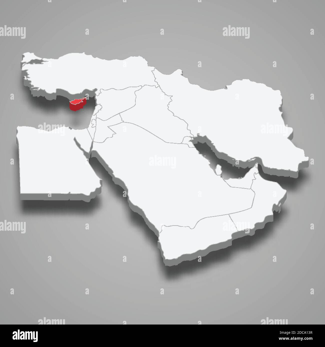 Ubicazione del paese di Cipro all'interno della mappa isometrica 3d del Medio Oriente Illustrazione Vettoriale