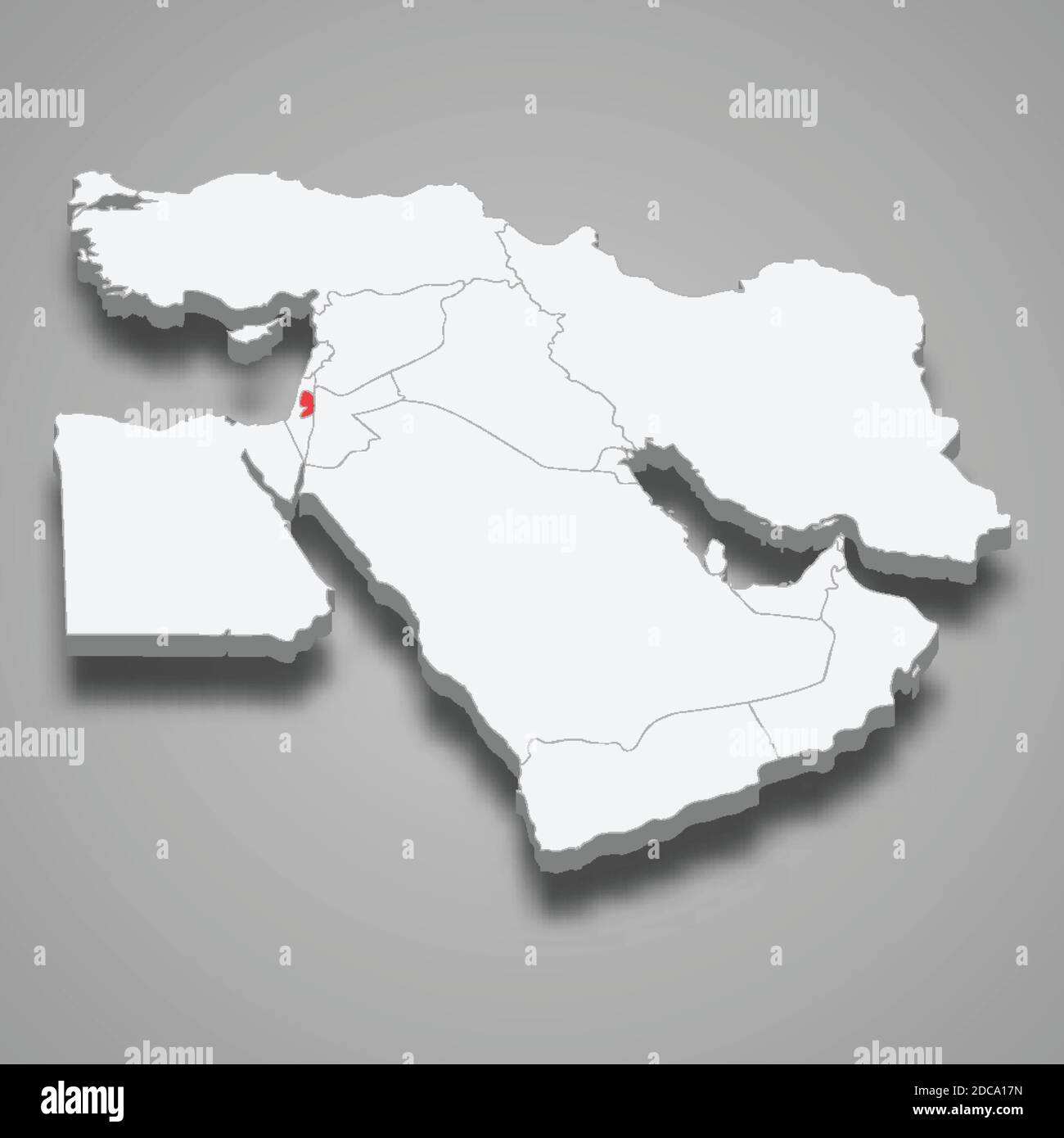 Ubicazione del paese della Palestina all'interno della mappa isometrica 3d del Medio Oriente Illustrazione Vettoriale