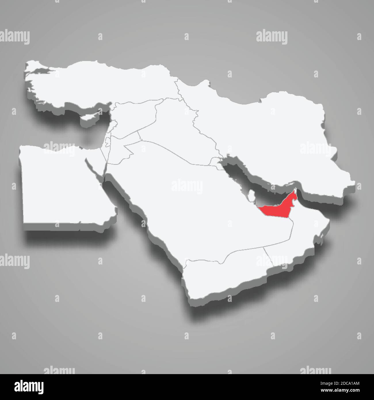 Ubicazione del paese degli Emirati Arabi Uniti all'interno del Medio Oriente 3d isometrico mappa Illustrazione Vettoriale
