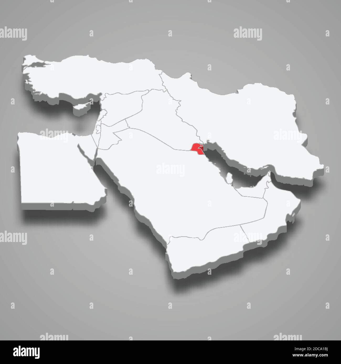 Paese Kuwait all'interno della mappa isometrica 3d del Medio Oriente Illustrazione Vettoriale