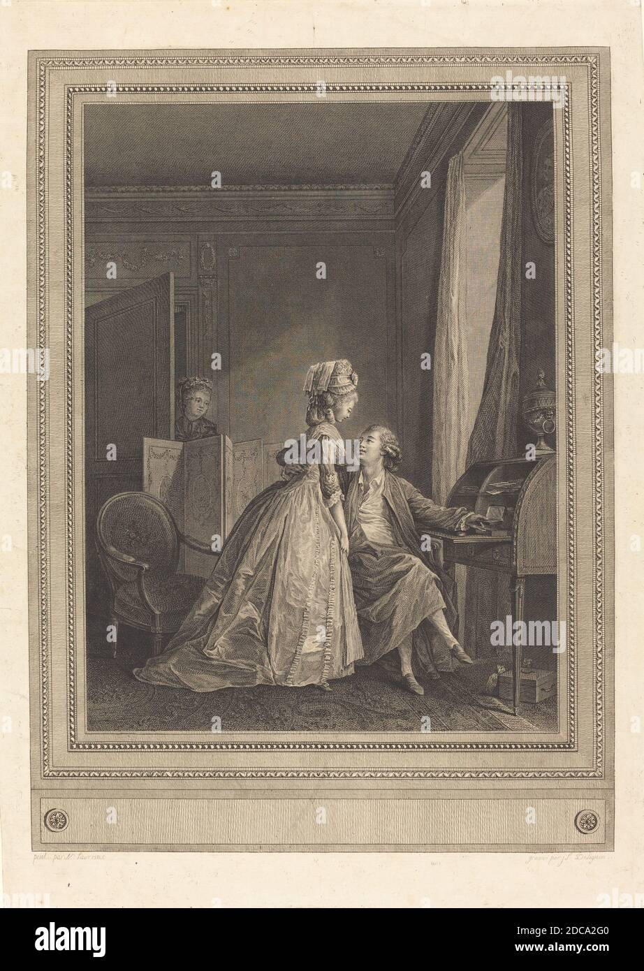 Jean-Louis Delignon, (artista), francese, 1755 - c.. 1804, Nicolas Lavreince, (artista dopo), Svedese, 1737 - 1807, Les offres seduisantes, 1782, incisione e incisione Foto Stock