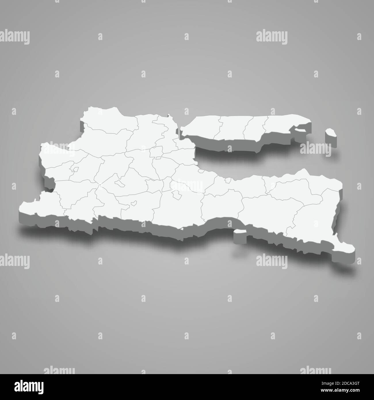 La mappa isometrica 3d di Giava Est è una provincia dell'Indonesia, illustrazione vettoriale Illustrazione Vettoriale