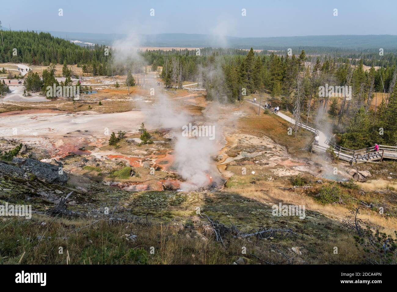 Vapore dal geyser del sangue e dalla sorgente flash nei Pittpots del Parco Nazionale di Yellowstone nel Wyoming, Stati Uniti. Foto Stock