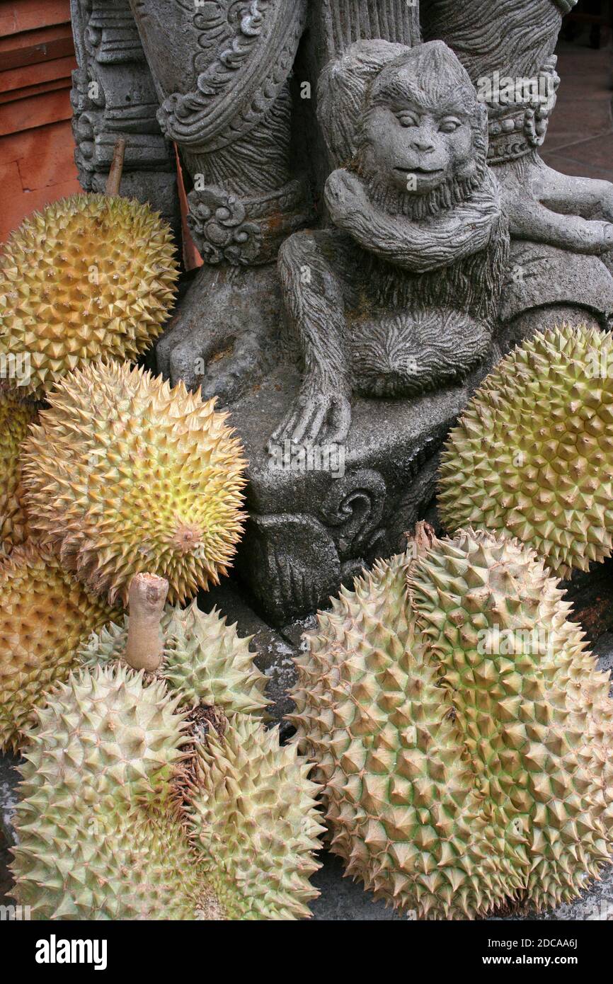 Durian Fruit sinistra come offerta di Tempio, Bali Foto Stock