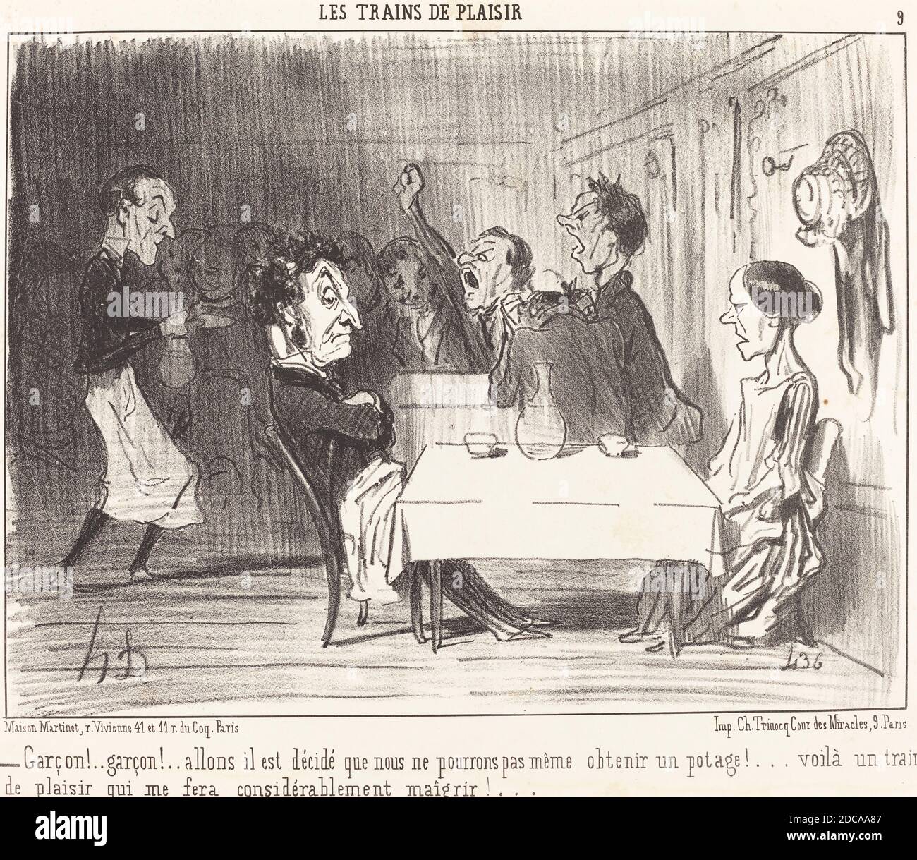 Honoré Daumier, (artista), francese, 1808 - 1879, Garçon!... garçon!... allons il est décidé..., Les Trains de plaisir: pl.9, (serie), 1852, litografia Foto Stock