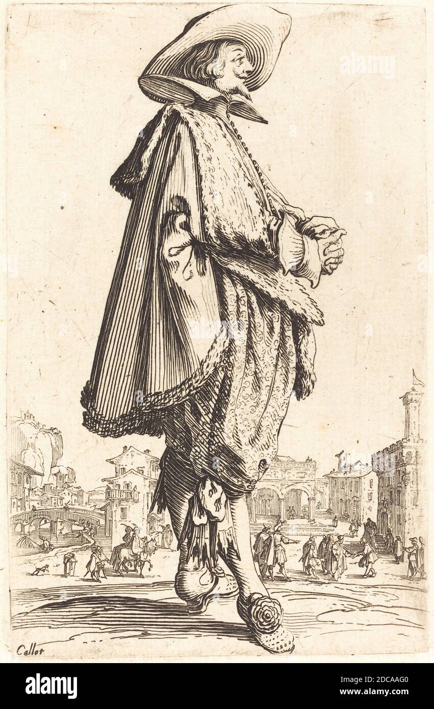 Jacques Callot, (artista), francese, 1592 - 1635, Nobile uomo a mani piegate, la nobiltà di Lorena, (serie), c.. 1620/1623, acquaforte Foto Stock