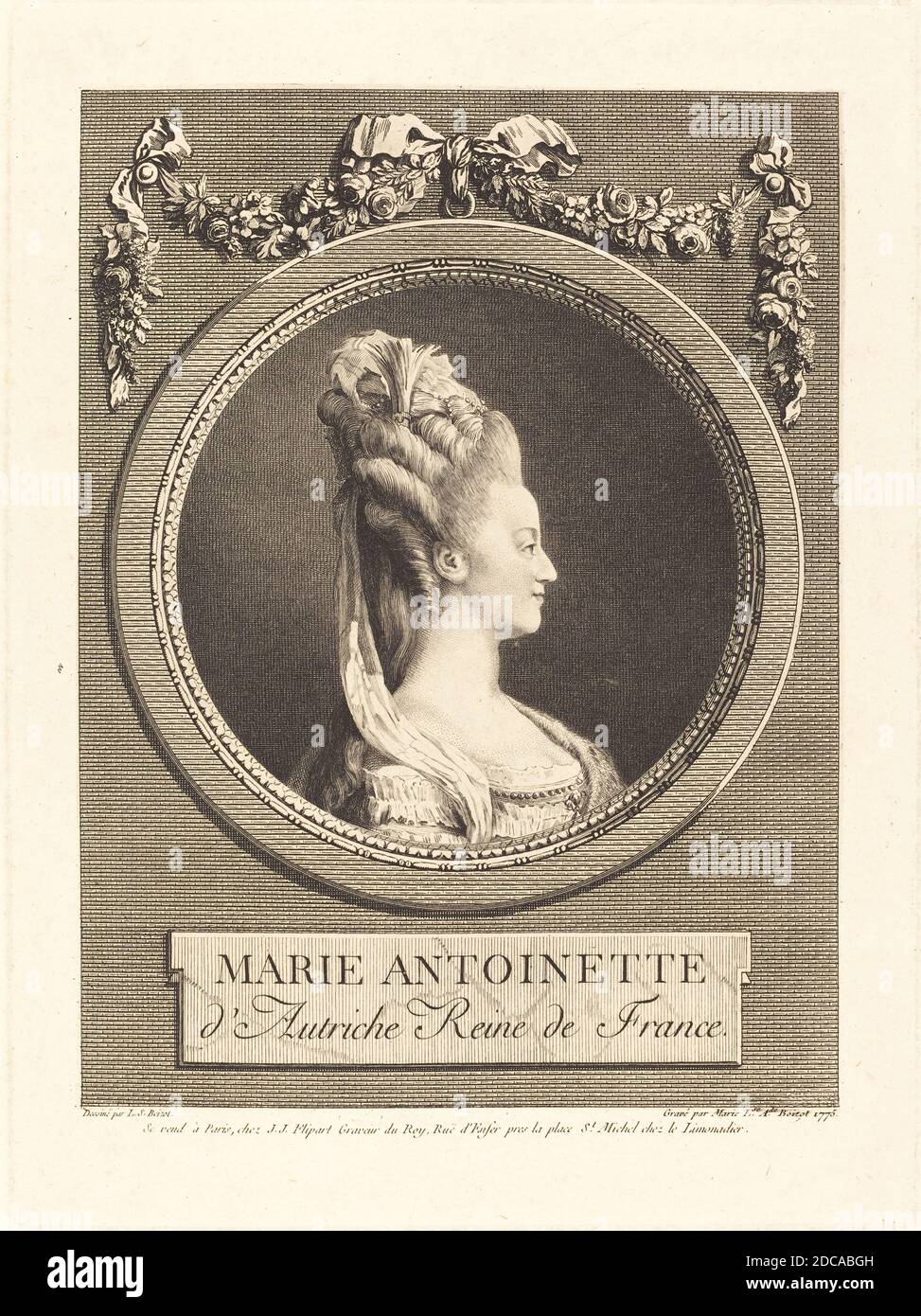 Marie Louise Adelaide Boizot, (artista), francese, 1744 - 1800, Louis-Simon Boizot, (artista dopo), francese, 1743 - 1809, Marie-Antoinette, 1775, incisione e incisione su carta posata, piastra: 25.8 x 18.9 cm (10 3/16 x 7 7/16 pollici), foglio: 32.1 x 25 cm (12 5/8 x 9 13/16 pollici Foto Stock