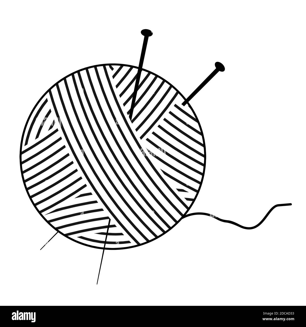 Sfera di filato e aghi su sfondo bianco, illustrazione vettoriale Illustrazione Vettoriale