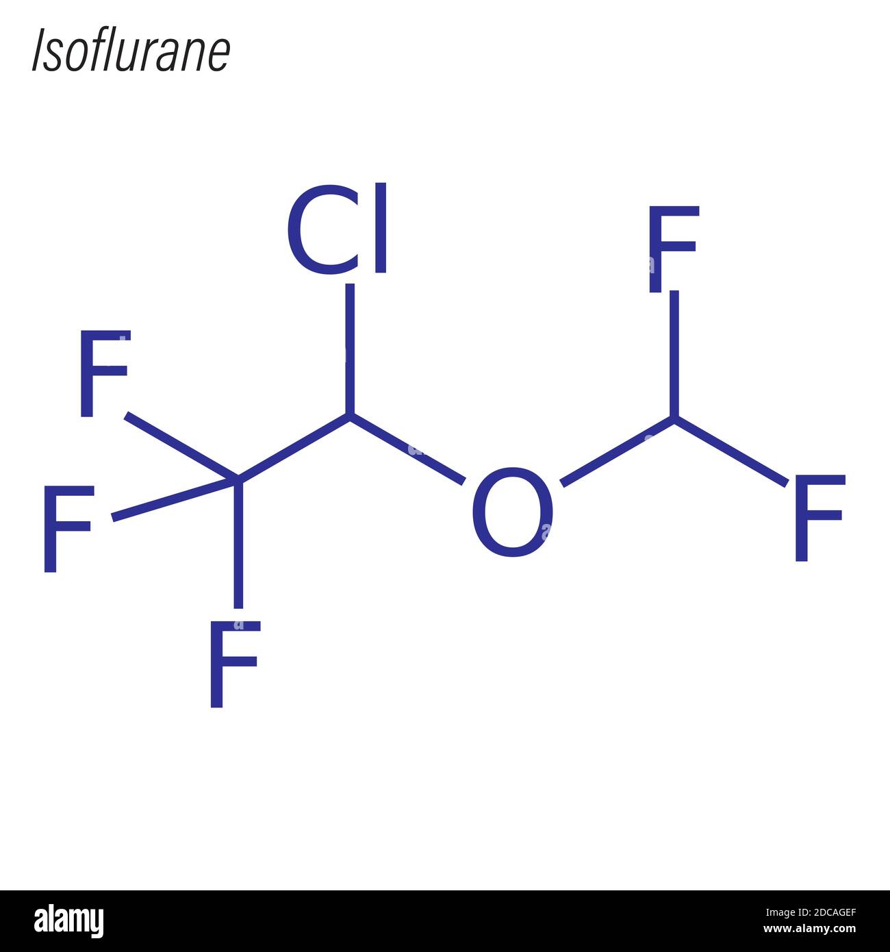 Formula scheletrica di isoflurano. Molecola chimica del farmaco. Illustrazione Vettoriale