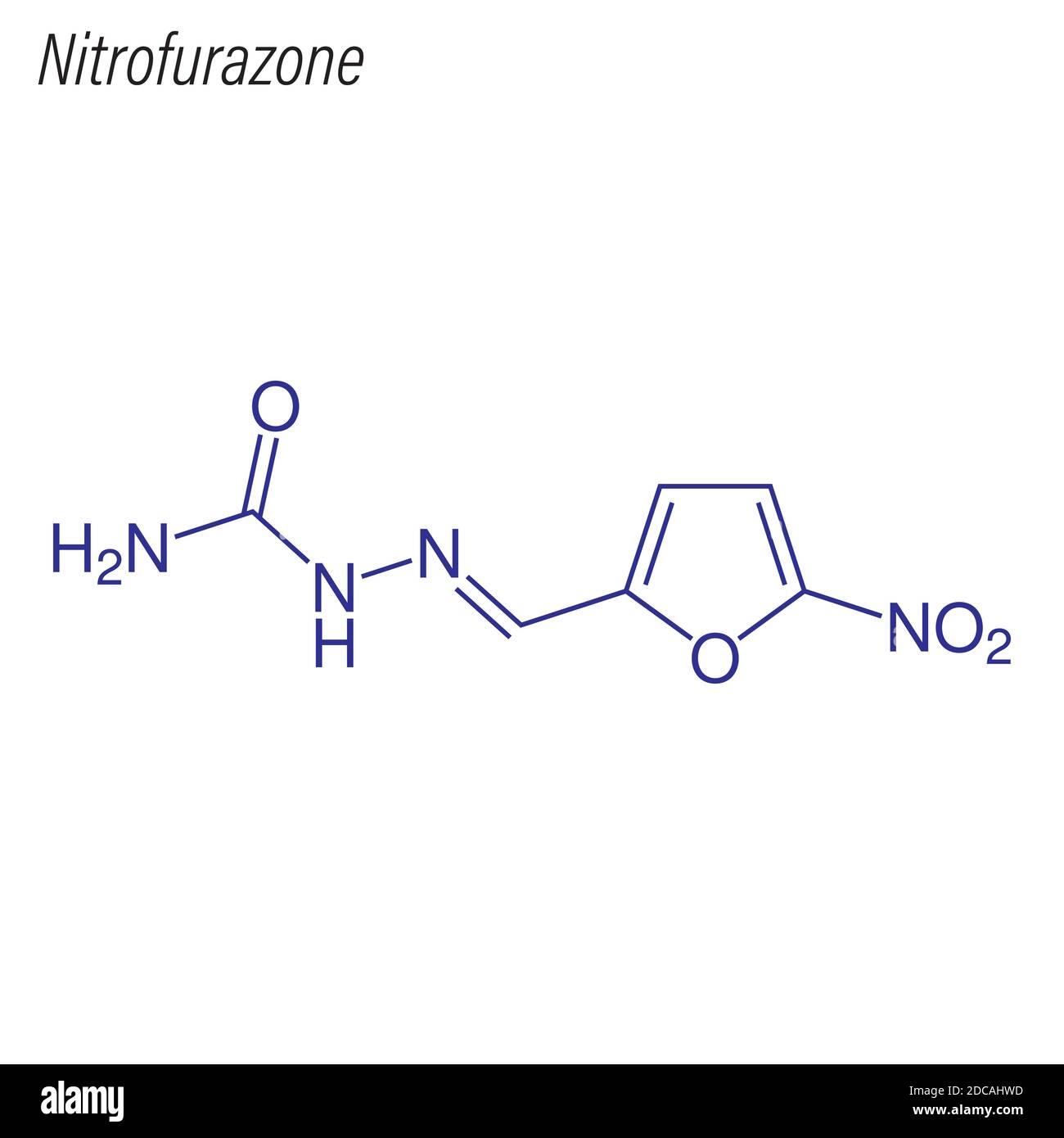 Formula scheletrica di Nitrofurazone. Molecola chimica antimicrobica. Illustrazione Vettoriale