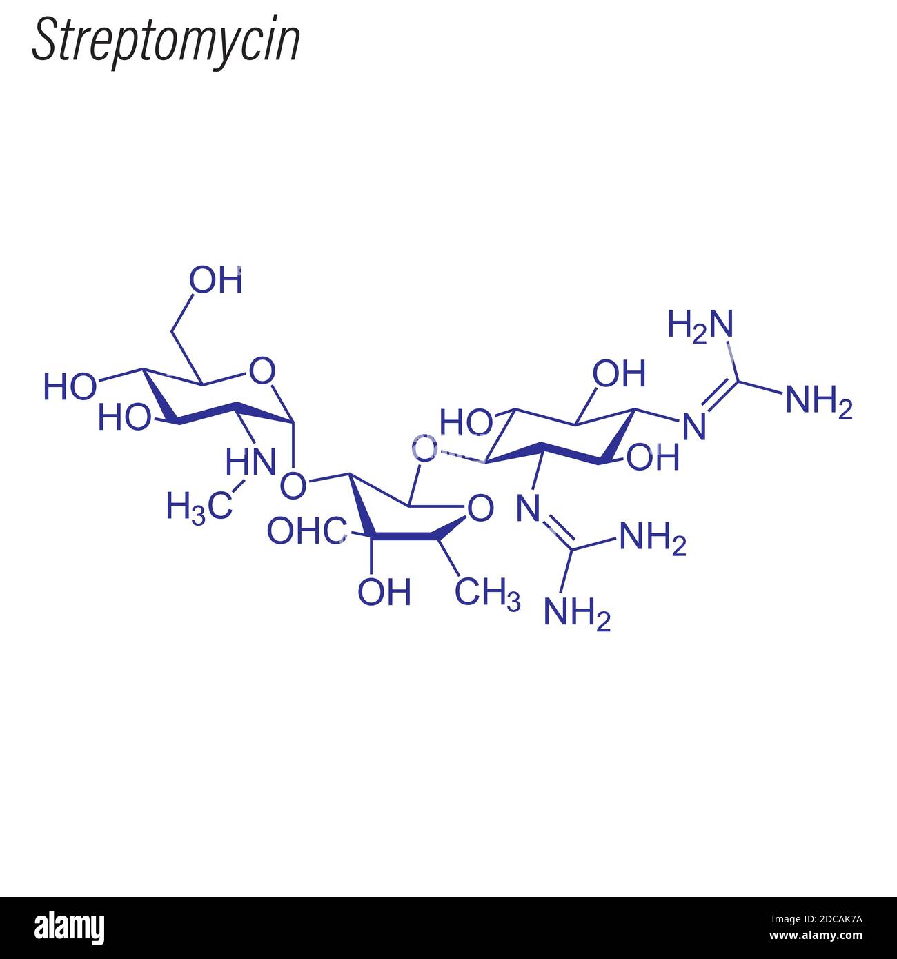 Formula scheletrica della streptomicina. Molecola chimica del farmaco. Illustrazione Vettoriale
