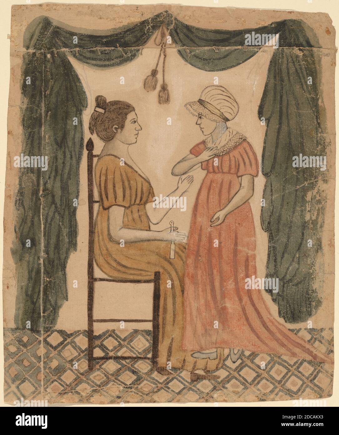 Eunice Pinney, (artista), americano, 1770 - 1849, Madre e figlia, inchiostro marrone e acquerello su grafite su carta a fogli sovrapposti, foglio: 21.7 × 18.1 cm (8 9/16 × 7 1/8 pollici), incorniciato: 26 x 22.5 x 2.5 cm (10 1/4 x 8 7/8 x 1 pollici Foto Stock