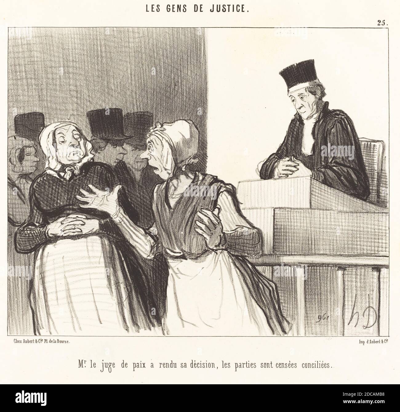 Honoré Daumier, (artista), francese, 1808 - 1879, le Juge de paix a rendu sa décision..., Les Gens de justice: pl.25, (serie), 1846, litografia Foto Stock