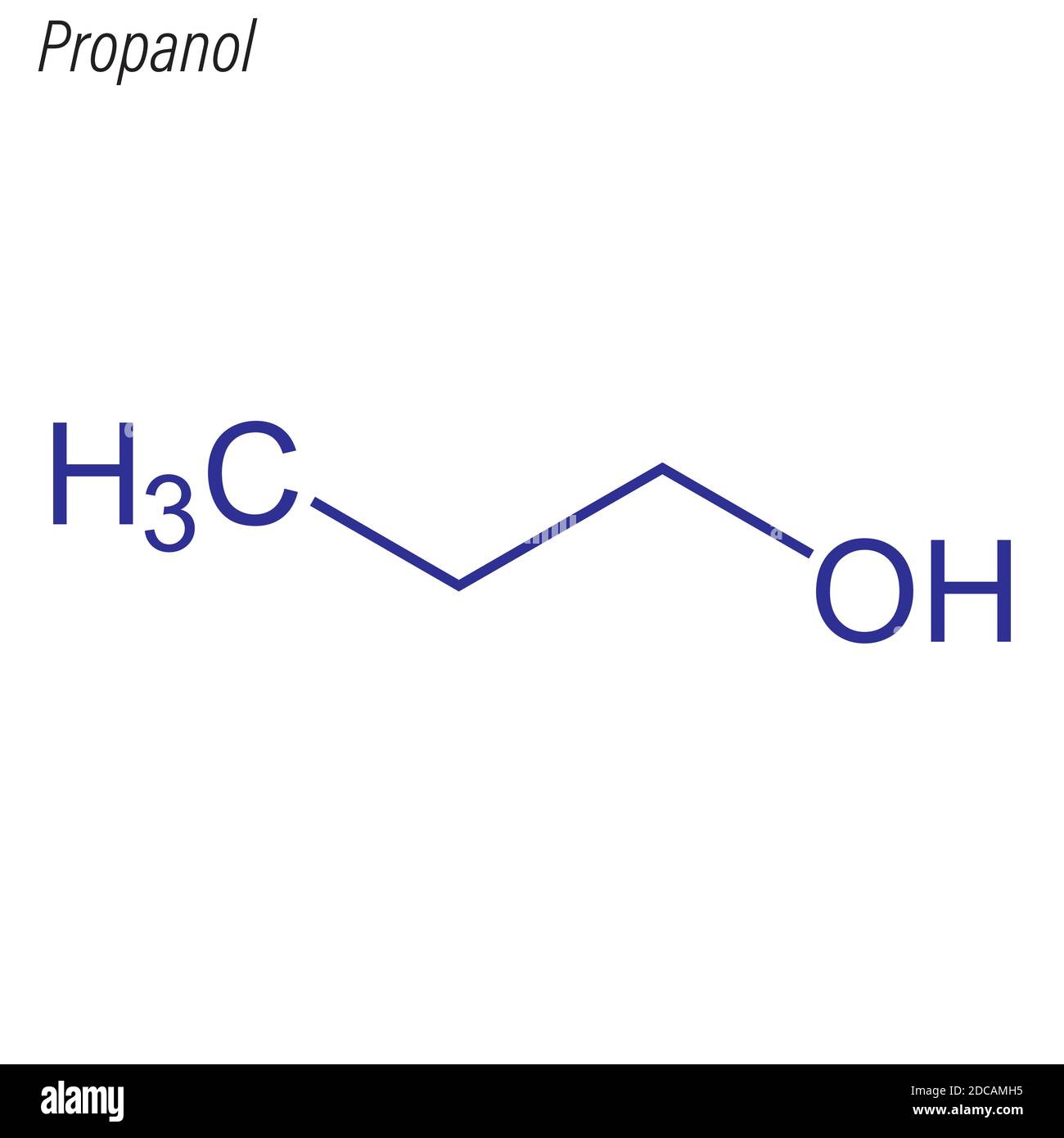 Formula scheletrica di propanolo;. Molecola chimica antimicrobica. Illustrazione Vettoriale