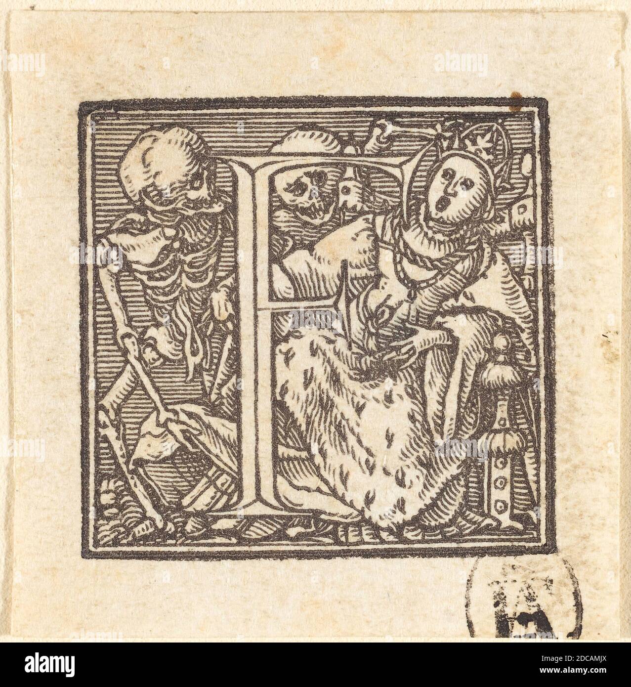 Hans Holbein il giovane, (artista), tedesco, 1497/1498 - 1543, lettera F, Alfabeto della morte, (serie), taglio di legno Foto Stock