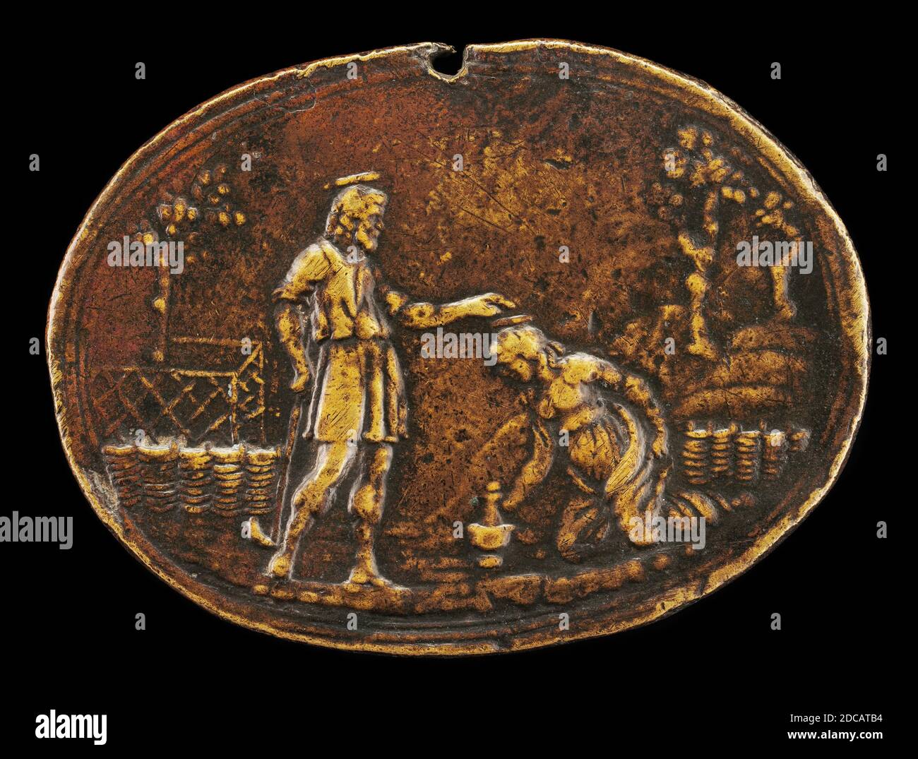 Valerio belli, (artista), Italiano, 1468 - 1546, Noli Me Tangere, patina bruna media/bronzo (sfregata sulle figure), tuta (ovale): 4 x 5.4 cm (1 9/16 x 2 1/8 in.) peso lordo: 30 gr Foto Stock