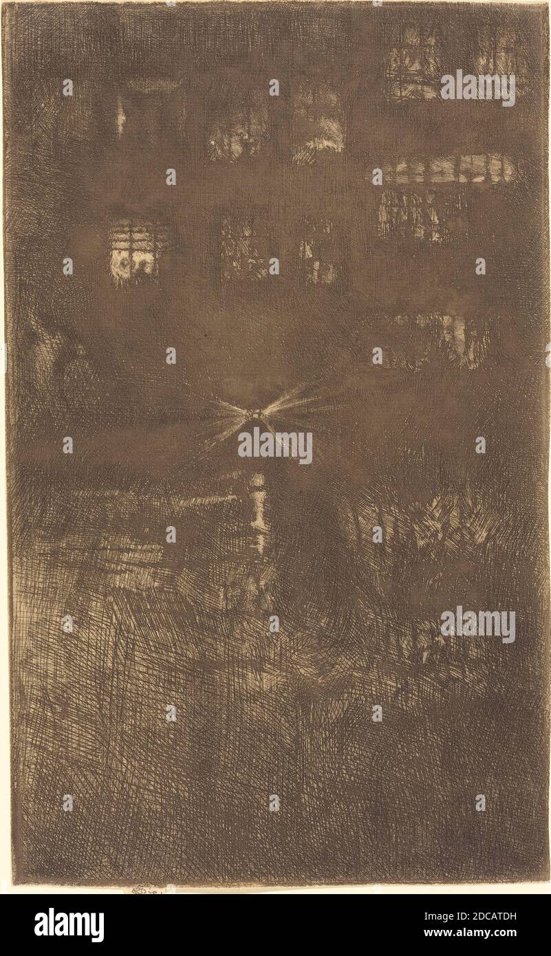 James McNeill Whistler, (artista), americano, 1834 - 1903, Nocturne: Dance House, 1889, incisione e drypoint in marrone-nero su carta posata Foto Stock