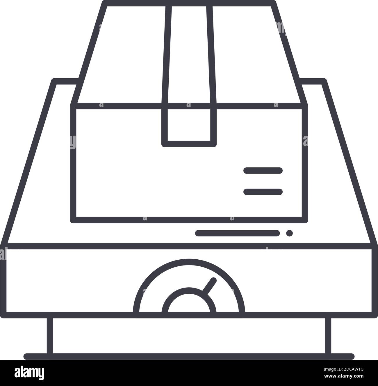 Icona di pesatura della distribuzione, illustrazione isolata lineare, vettore a linee sottili, segno di disegno web, simbolo di concetto di contorno con tratto modificabile su bianco Illustrazione Vettoriale