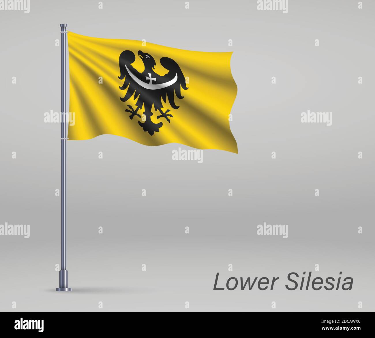 Bandiera sventolante della bassa Slesia Voivodato - provincia di Polonia su flagpole. Modello per il giorno dell'indipendenza Illustrazione Vettoriale