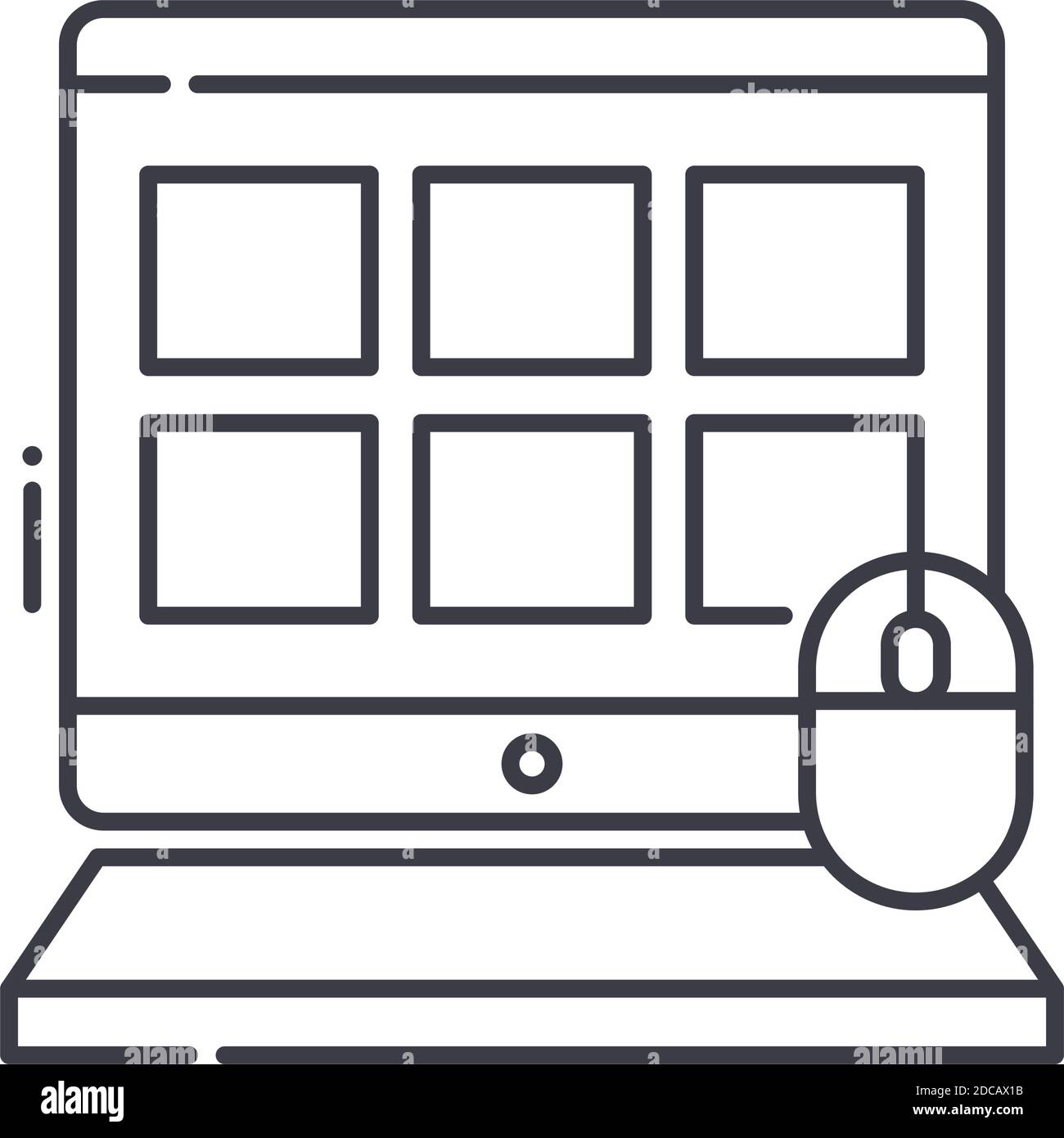 Icona del computer digitale, illustrazione lineare isolata, vettore a linee sottili, segno di disegno web, simbolo di concetto di contorno con tratto modificabile su bianco Illustrazione Vettoriale