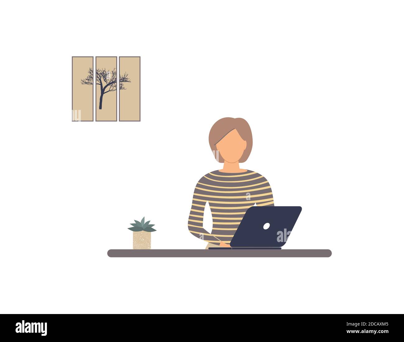 Tutor donna senza volto lavoro su laptop.lavoro remoto, e-learning a distanza o formazione online durante virus Epidemic.Lady trainer o allenatore condotta webinar Foto Stock