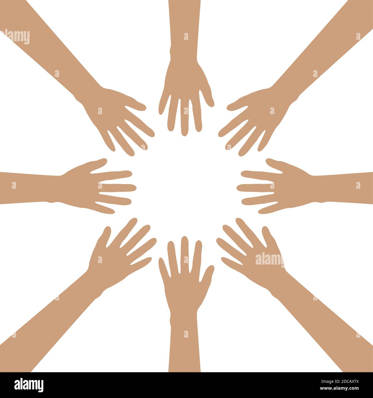 gruppo di mani umane costruiscono un cerchio isolato su bianco Illustrazione vettoriale EPS10 Illustrazione Vettoriale