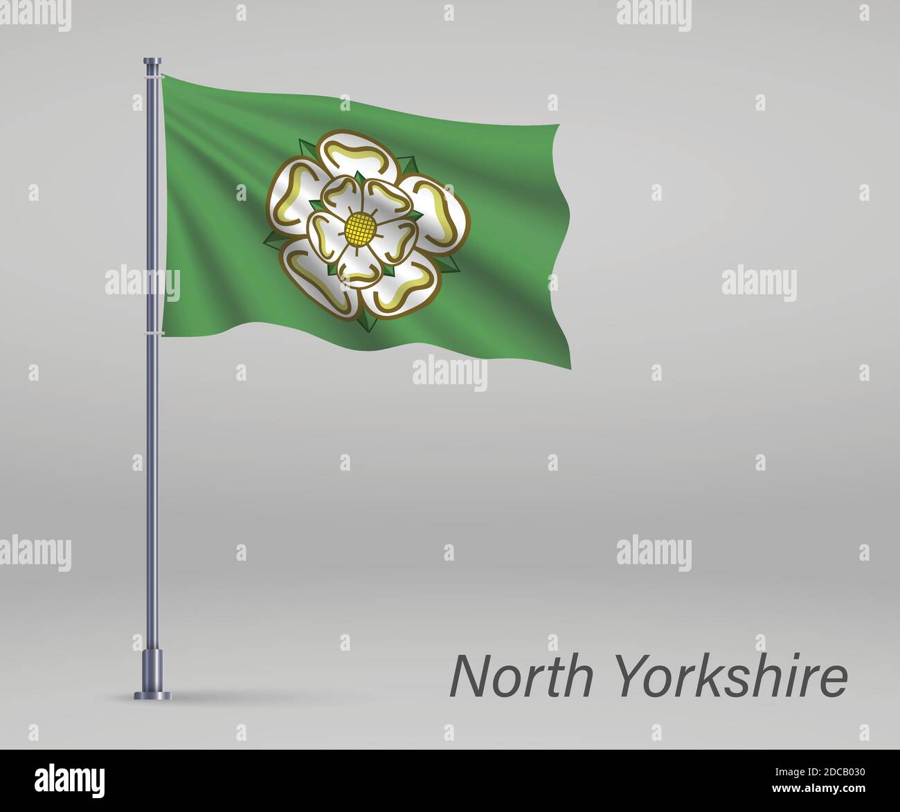 Bandiera sventolante dello Yorkshire del Nord - contea dell'Inghilterra su flagpole. Modello per il giorno dell'indipendenza Illustrazione Vettoriale