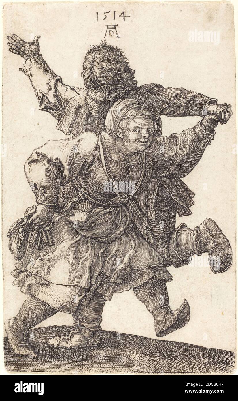 Albrecht Dürer, (artista), tedesco, 1471 - 1528, Peasant Couple Dancing, 1514, incisione, foglio (tagliato a tacca): 11.6 x 7.3 cm (4 9/16 x 2 7/8 pollici Foto Stock