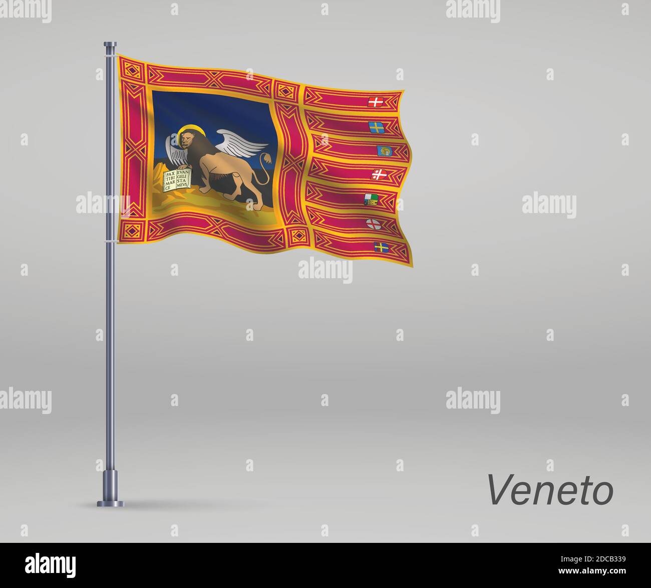 Bandiera a battente del Veneto - regione Italia in flagpole. Modello per il giorno dell'indipendenza Illustrazione Vettoriale