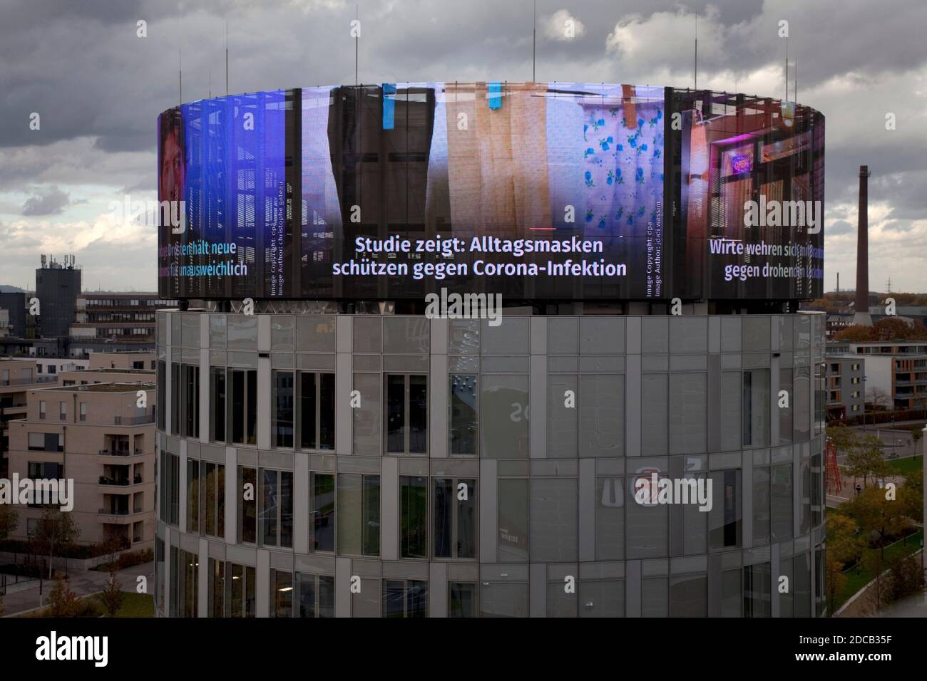 Media tower del gruppo Funke media, il più grande newswall in Germania, Germania, Nord Reno-Westfalia, Ruhr Area, Essen Foto Stock