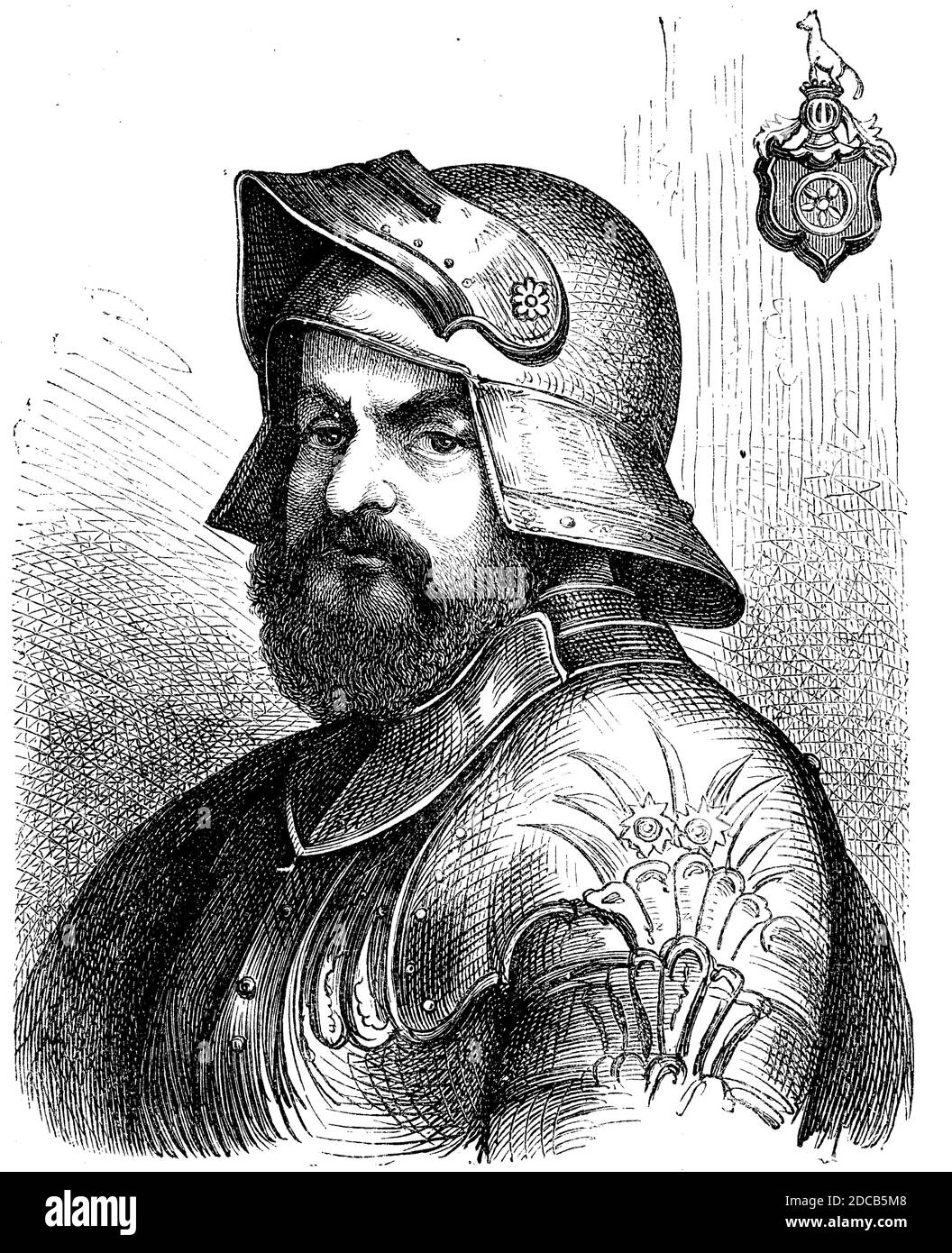 Gottfried Götz von Berlichingen, 1480 - 23 luglio 1562, conosciuto anche come Götz della mano di ferro, è stato un cavaliere tedesco, franco, imperiale, mercenario e poeta, Gottfried Götz von Berlichingen zu Hornberg, eisernen Hand, 1480 - 23. Juli 1562 war ein fränkischer Reichsritter, Historisch, storico, digitale riproduzione migliorata di un originale del 19 ° secolo / digitale Reproduktion einer Originalvorlage aus dem 19. Jahrhundert, Foto Stock
